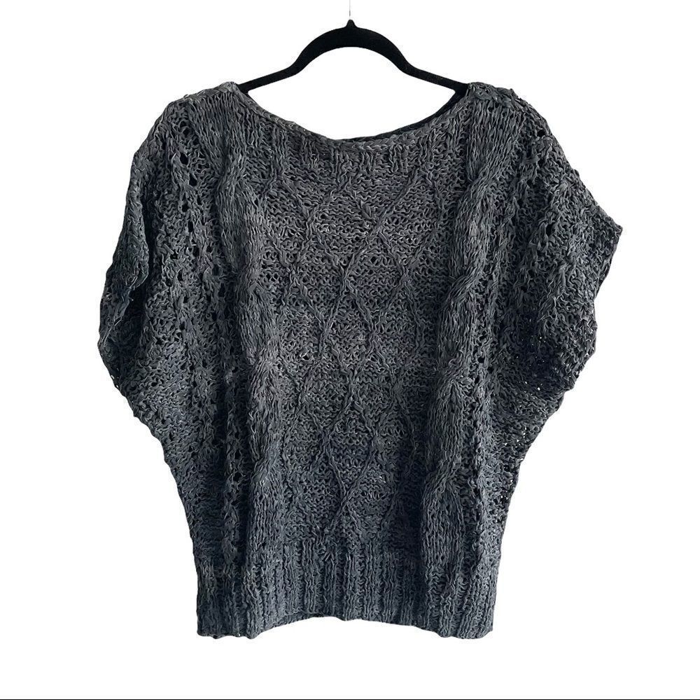 SOLEY Hand Knitted Leather Woven Sweater Blue  O/S